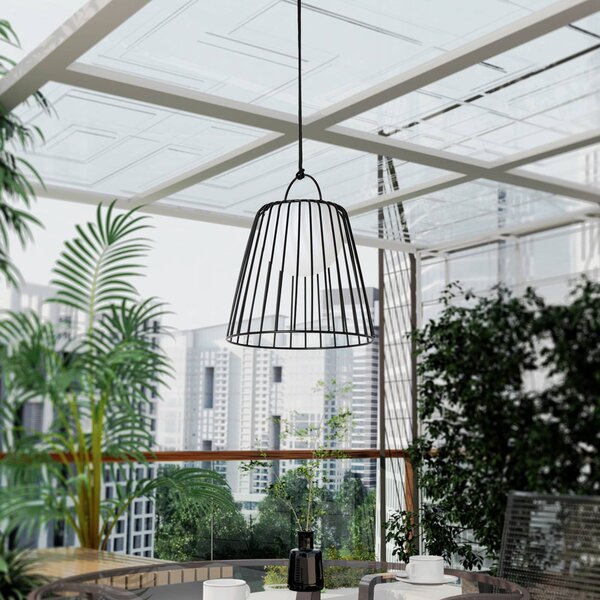 Lindby – akumulatorowa lampa wisząca zewnętrzna LED Levino, czarna, metalowa Levino Lindby, możliwość ściemniania, czarny, metal, nowoczesny