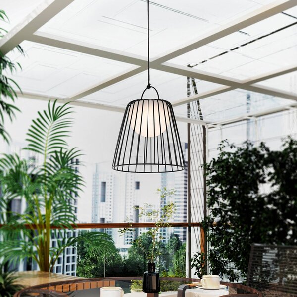 Lindby – akumulatorowa lampa wisząca zewnętrzna LED Levino, czarna, metalowa Levino Lindby, możliwość ściemniania, czarny, metal, nowoczesny