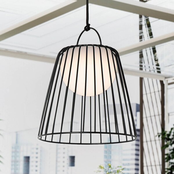 Lindby – akumulatorowa lampa wisząca zewnętrzna LED Levino, czarna, metalowa Levino Lindby, możliwość ściemniania, czarny, metal, nowoczesny