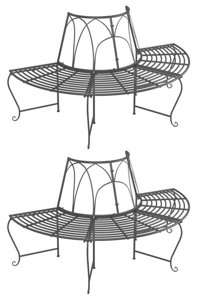 Półokrągłe ławki pod drzewo, 2 szt., Ø159 cm, czarne, stalowe