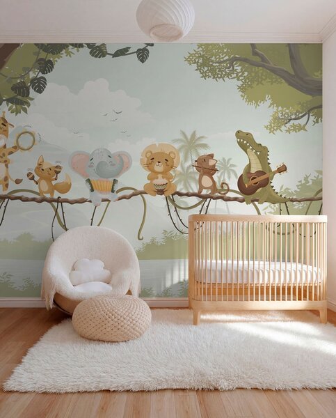 Fototapety Zwierzęta z instrumentami muzycznymi na tle tropikalnego krajobrazu, Fototapety Zwierzęta, w04505v1 : Uwalls.pl