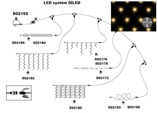 DiLED świetlna sieć - 100 LED, biała ciepła