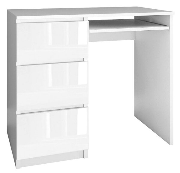 Nowoczesne biurko komputerowe lewostronne Blanco 3X - biały połysk