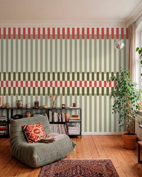Fototapety Wzór w paski w odcieniach zieleni i koralowca, Fototapety Geometryczne, w05150v4 : Uwalls.pl