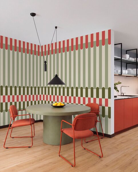 Fototapety Wzór w paski w odcieniach zieleni i koralowca, Fototapety Geometryczne, w05150v4 : Uwalls.pl