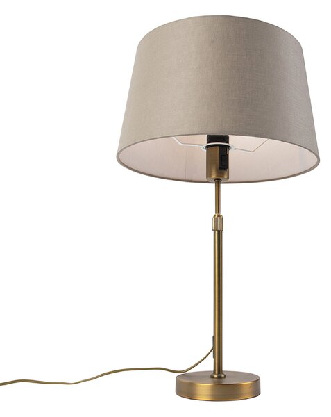 Lampa stołowa brązowa z abażurem z lnu w kolorze taupe 35 cm - Parte