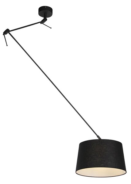 Lampa wisząca czarna z abażurem lnianym czarnym 35 cm - Blitz