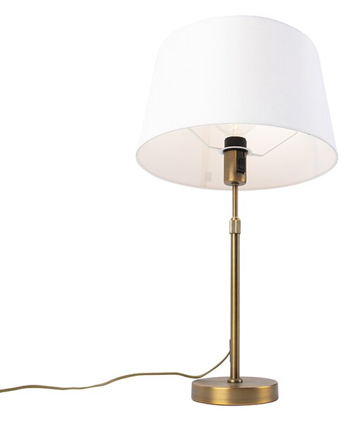 Lampa stołowa brązowa z abażurem lnianym białym 35cm - Parte