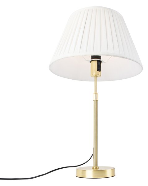 Lampa stołowa złota / mosiężna z plisowanym kloszem kremowym 35 cm - Parte