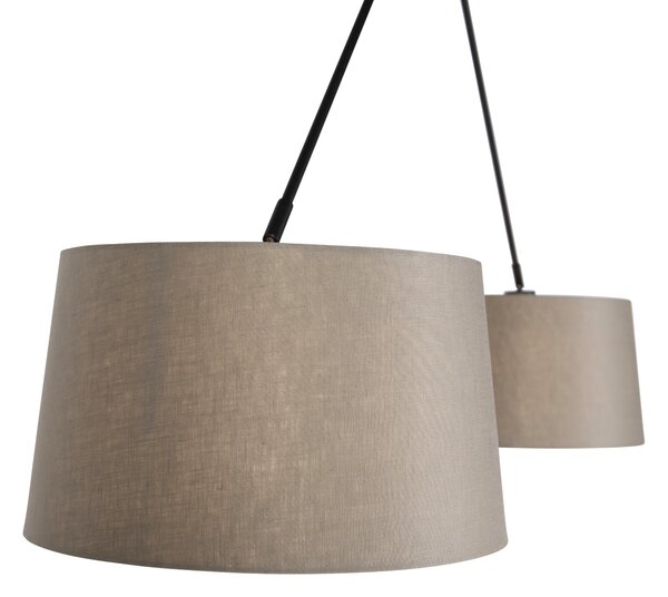 Lampa wisząca regulowana czarna klosz lniany szarobrązowy 35cm - Blitz II