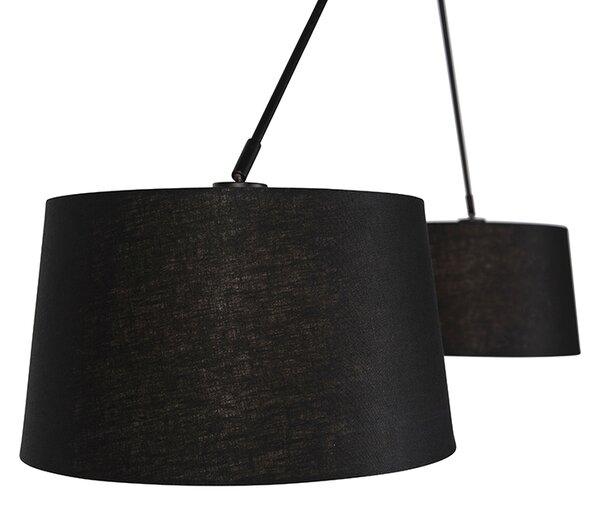 Lampa wisząca czarna z abażurami z lnu czarne 35 cm 2-światła - Blitz