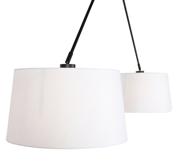 Lampa wisząca regulowana czarna klosz lniany biały 35cm - Blitz II Oswietlenie wewnetrzne