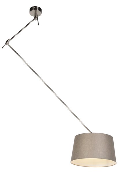 Lampa wisząca regulowana stal klosz lniany szarobrązowy 35cm - Blitz I Oswietlenie wewnetrzne