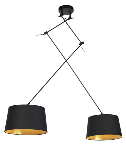 Lampa wisząca regulowana czarna klosz bawełniany czarno-złoty 35cm - Blitz II Oswietlenie wewnetrzne