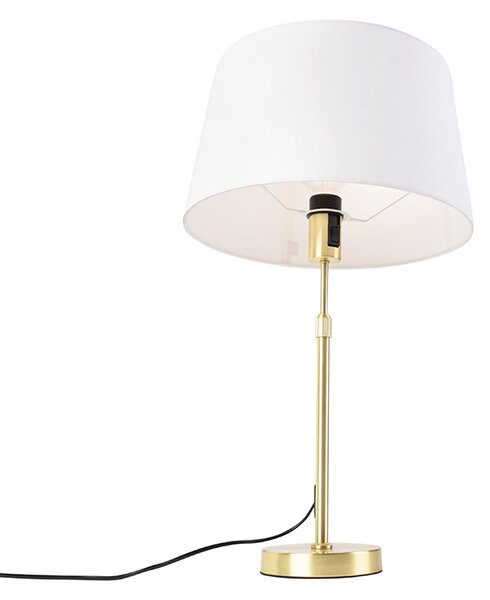 Lampa stołowa złota/mosiężna z białym abażurem z lnu 35 cm - Parte