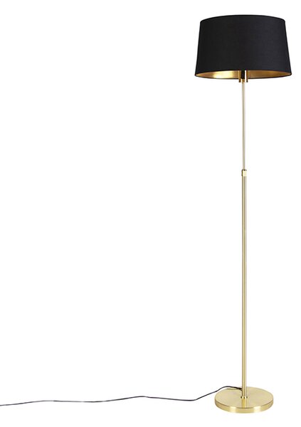 Lampa podłogowa regulowana złota/mosiądz klosz bawełniany czarny 45cm - Parte Oswietlenie wewnetrzne