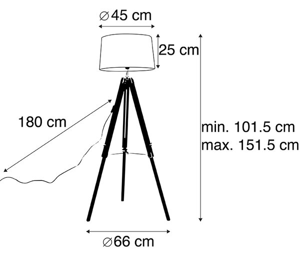 Lampa podłogowa czarna klosz lniany biały 45 cm - Tripod Oswietlenie wewnetrzne