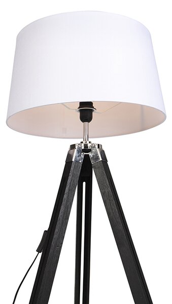 Lampa podłogowa czarna klosz lniany biały 45 cm - Tripod Oswietlenie wewnetrzne