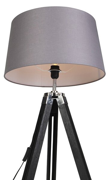 Lampa podłogowa statywowa czarna z kloszem 45cm len ciemnoszary