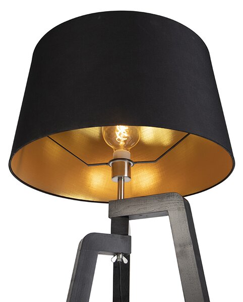 Lampa podłogowa na trójnogu z abażurem z bawełny czarna ze złotym 50 cm - Puros