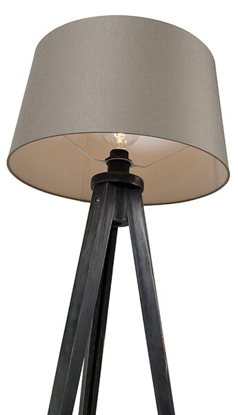 Lampa stojąca na trójnogu czarna z abażurem lnianym w kolorze taupe 45 cm - Tripod Classic