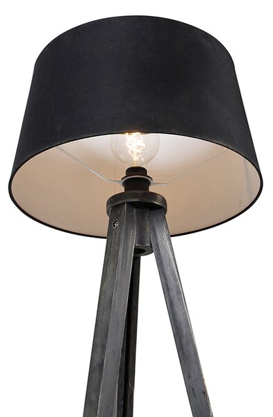 Lampa stojąca na statywie czarna z abażurem z lnu czarnego 45 cm - Tripod Classic