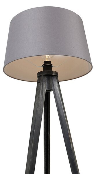 Lampa stojąca Tripod czarna z abażurem lnianym ciemnoszarym 45 cm - Tripod Classic