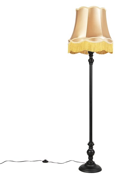 Klasyczna lampa podłogowa czarna klosz Granny złoty 45cm - Classico Oswietlenie wewnetrzne