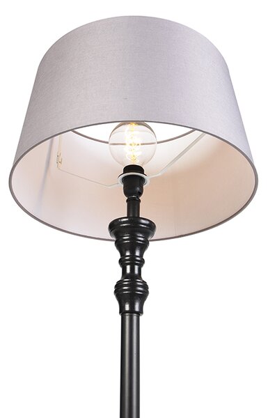 Lampa stojąca czarna z abażurem lnianym szarym 45 cm - Classico