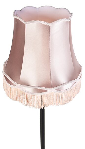 Lampa stojąca czarna z abażurem w stylu babci różowym - Classico