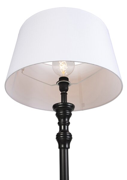 Lampa stojąca czarna z abażurem lnianym białym 45cm - Classico