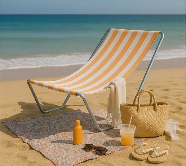 Składany leżak plażowy SAND, pomarańczowe paski