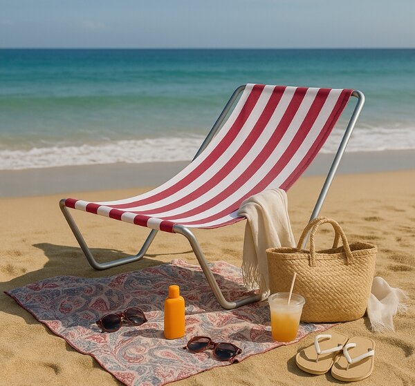 Składany leżak plażowy SAND, ciemnoróżowe paski