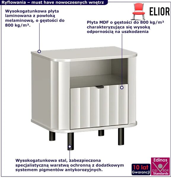 Biała ryflowana szafka nocna na nóżkach D2-E29