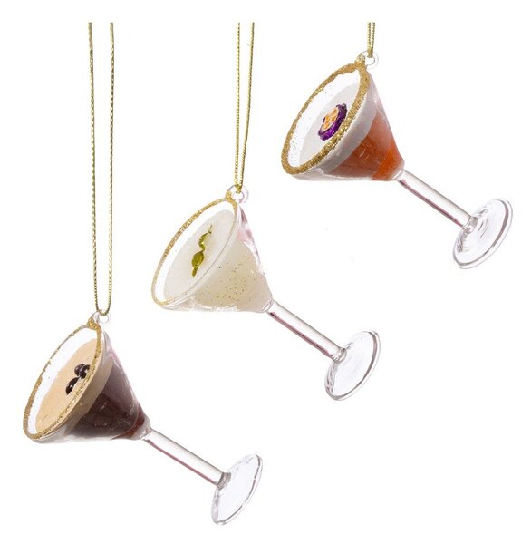 Szklane ozdoby świąteczne zestaw 3 szt. 15,5 cm Martini Cocktail – Sass & Belle
