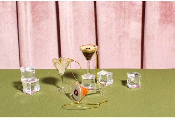 Szklane ozdoby świąteczne zestaw 3 szt. 15,5 cm Martini Cocktail – Sass & Belle