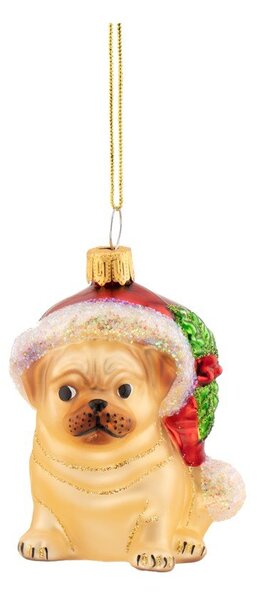 Szklana ozdoba świąteczna 6 cm Festive Pug – Sass & Belle
