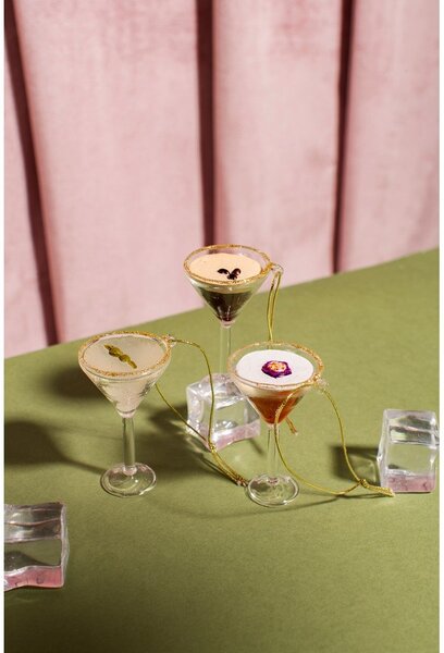Szklane ozdoby świąteczne zestaw 3 szt. 15,5 cm Martini Cocktail – Sass & Belle