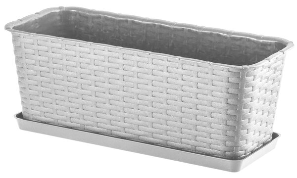 Doniczka balkonowa rattanowa z podstawką Frette 40 cm, szara