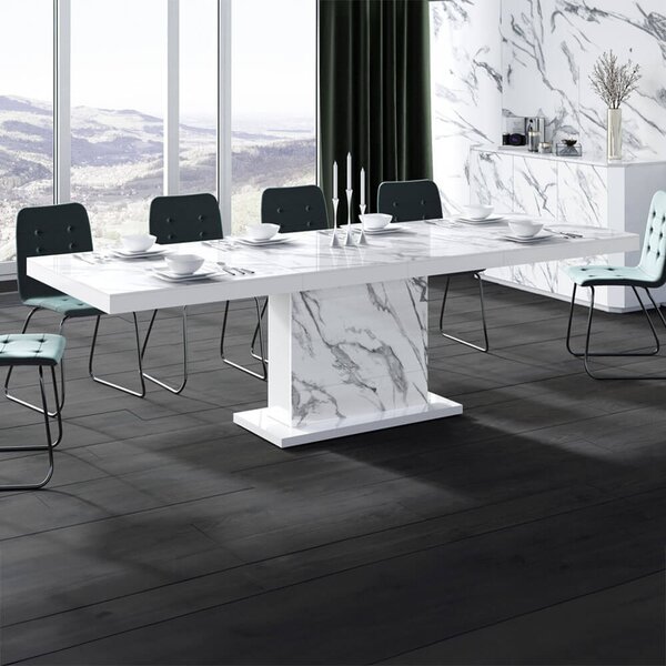 MebleMWM Stół rozkładany MODICA | Marble White HG + Marble White HG + Biały HG