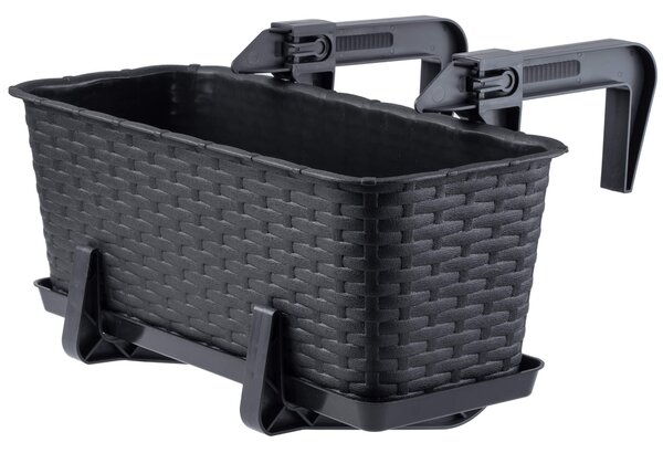 Doniczka rattanowa z podstawką Frette 40 cm + 2 uchwyty, antracyt