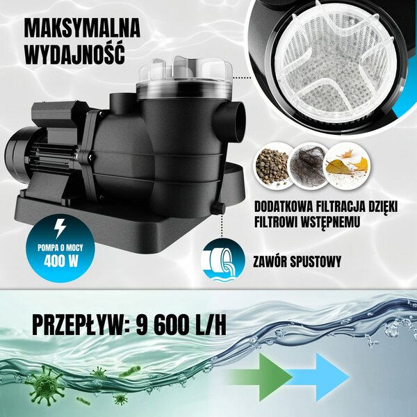 Filtr piaskowy do basenu AQUA 9 600 l/h, niebieska Monzana