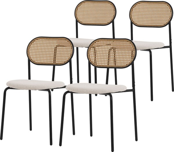 ML-Design zestaw 4 krzeseł do jadalni, beżowe, krzesło kuchenne z rattanowym oparciem Krzesła tapicerowane z zakrzywionym oparciem z siatki Krzesło rattanowe z metalowymi nogami