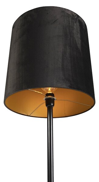 Lampa stojąca czarna z czarnym aksamitnym abażurem ze złotem 40 cm - Simplo