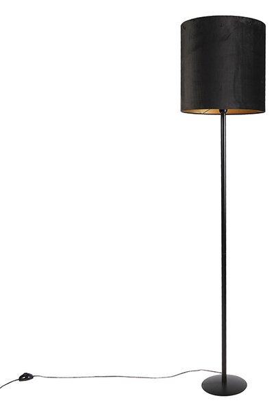 Lampa stojąca czarna z czarnym aksamitnym abażurem ze złotem 40 cm - Simplo