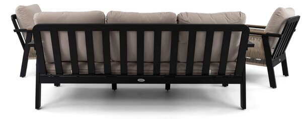 MebleMWM Zestaw mebli ogrodowych z aluminium PROVENCE | Czarny + imitacja drewna | Beżowe poduszki OUTLET