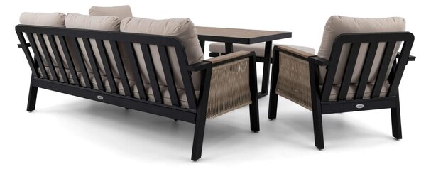 MebleMWM Zestaw mebli ogrodowych z aluminium PROVENCE | Czarny + imitacja drewna | Beżowe poduszki OUTLET