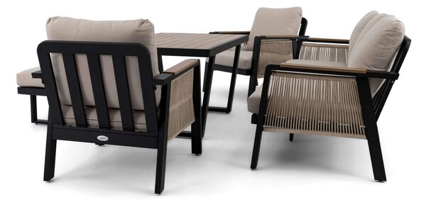 MebleMWM Zestaw mebli ogrodowych z aluminium PROVENCE | Czarny + imitacja drewna | Beżowe poduszki OUTLET