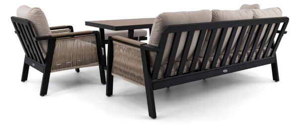 MebleMWM Zestaw mebli ogrodowych z aluminium PROVENCE | Czarny + imitacja drewna | Beżowe poduszki OUTLET