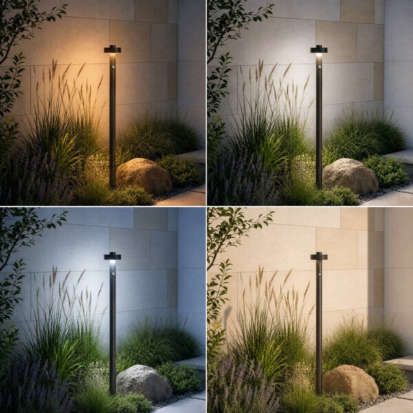 Słupek oświetleniowy LED Lucande Nirella, 100 cm, czarna, CCT, czujnik Nirella, czarny, metal, nowoczesny